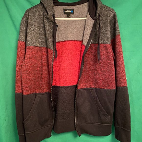 Hawk Fleece Hoodie L/S Men's Small, burgundy, black and gray, zip up front - Picture 2 of 8